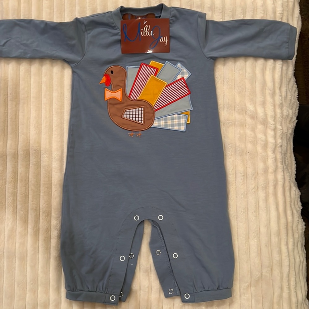 Millie Jay Boy Thanksgiving Romper NWT